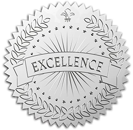 craspire 2 Goldfolien-Aufkleber Excellence 100 Stück Zertifikatssiegel Silber Geprägt Rund Gold Zertifikatssiegel Aufkleber Für Umschläge Einladungskarte Diplome Auszeichnungen Abschluss