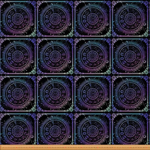 Sonne Mond Polsterstoff Sternenhimmel Stoff Meterware Konstellationen Galaxie Dekostoff Spirituelle Geschenke für Mädchen Frauen Trippy Leo Wassermann Wasserdichter Stoff Lila Blau 920 x 150 (HxB)