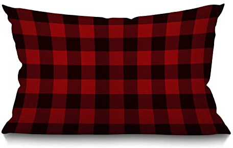 BGBDEIA Buffalo Plaid Cushion Cover Classic Lumberjack Plaid Red and Black Linen Fabric for Couch Bed Sofa Car Waist Throw Pillow Cover 12 x 20 inch Pillow Case 30 x 50 cm