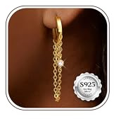 ORAZIO Ohrringe Versilbert VersilbertGold Creolen Hängend Damen Mädchen | Ohrringe Creolen versilbert versilbertOhrringe Mit Kette Kubischer Zirkon Damen Creolen Mit Anhänger Schmuck versilbert