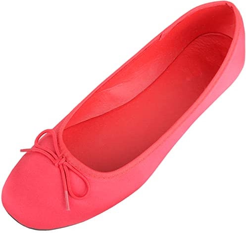 ABSOLUTE FOOTWEAR Womens Easy Slip On Satin Look Bow Ballerina Pumps Shoes - Red - UK 3