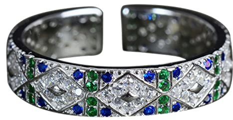 NicoWerk Damen Silberring Elegant aus 925 Sterling Silber Edel Boho mit Stein Grün Blau Zirkonia Funkelnd Ethno Ausgefallen Verstellbar SRI915