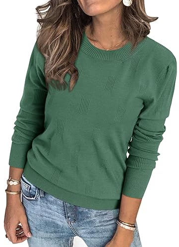 Arach&Cloz Pullover Damen Frühling Herbst Winter Strickpullover Elegant Rundhals Pulli Langarm Tops Sweatshirt (Gray Green,L)