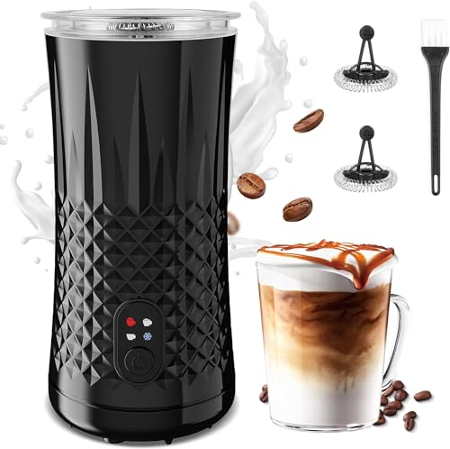 Pejevir Milchaufschäumer Elektrisch, Automatische Milchschäumer 4 in 1 Heißer und Kalter Milchschaum für Kaffee, Cappuccino, Macchiato, Automatische Abschaltung Milchbehälter,Schwarz
