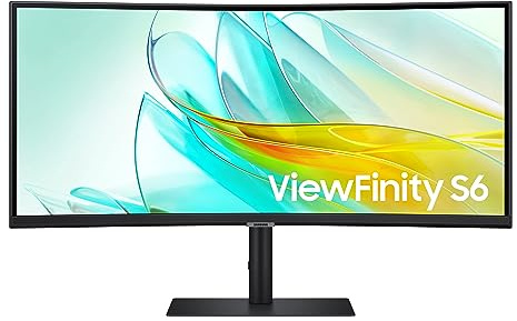 SAMSUNG 34” ViewFinity S65UA Series Ultrawide QHD Curved Monitor, HDR10, 100Hz, 350 nit, USB- C, Adjustable Stand, Intelligent Eye Care, LS34C650UANXGO, Black