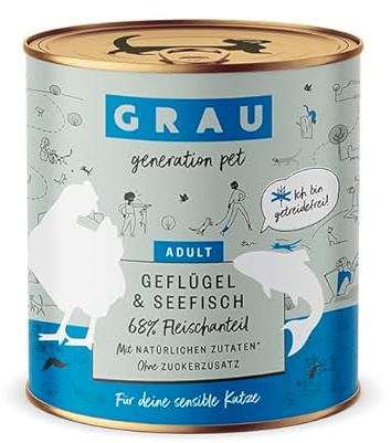 GRAU – das Original – Nassfutter für Katzen - Geflügel & Seefisch, 6er Pack (6 x 800 g), getreidefrei, für erwachsene Katzen