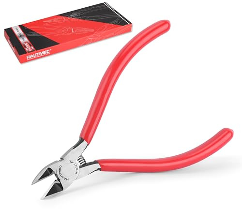 HAUTMEC 6 Flush Cut Pliers Ultra Sharp Wire Cutters with Spring Loaded and Non-Slip Grip, Ideal Wire Snips for Plastic, Soft Wire, Toy Model Kits, Jewelry Marking, Zip Ties, Hard Board HT0318