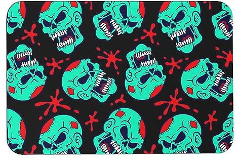 Ahdyr Badezimmerteppichmatte, weicher Kieselgur-Teppich, dünne Badezimmerteppich-Bodenmatte, schnell trocknende Duschmatte mit Halloween-Motiv, Cooles rotes Blut-Zombie-Schädel, 15,7 x 23,6 Zoll