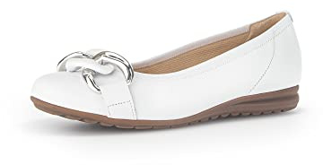 Gabor Damen Klassische Ballerinas, Frauen Flats,Moderate Mehrweite (G),Sommerschuhe,Ballerina-Schuhe,flach,Weiss (Uni+Silber),38.5 EU / 5.5 UK