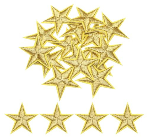QUARKZMAN 15 Stück Sterne Flicken zum Aufbügeln, 2.9cm Patches zum Aufbügeln, Bestickte Aufnäher, Bügelbilder für Hut Kleidung Jeans Rucksäcke DIY Dekoration (Goldgelb)