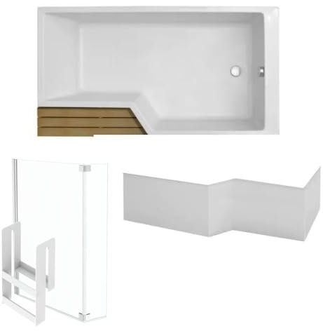 Jacob Delafon Baignoire Bain Douche Neo 170 x 90 Droite + Pare Bain + Tablier + étagère
