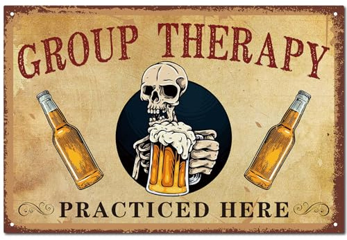 CREATCABIN boisson Vintage métal étain panneau rétro étain affiche décor Mural peinture Plaque fer panneau Art Mural suspendu pour café Bar Pub bière cuisine 12x8 inch-thérapie de groupe pratiquée ici