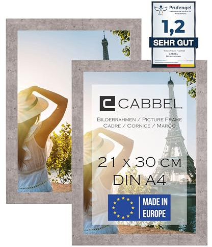 CABBEL Zweierpack (2 Stk.) Bilderrahmen DIN A4 21x30 MDF Holz-Rahmen in Grau/Beton | mit bruchsicherem Plexi-Glas/Modern