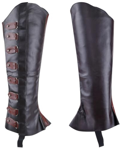 GORGECRAFT 2Stk Leder-Stiefelüberzüge Mittelalterliche Beinschützer Gamaschen Retro-Piraten-Beinabdeckungen Leder-Beinwickel Kunstleder-Stiefelüberzüge Halloween Cosplay Kostümzubehör Kokosnuss Braun