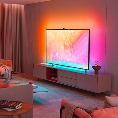 TV LED Luz Fondo, Control Aplicaciones TV Led Strip Lights Sync, Tira Luz Led, Sincronización Música RGB Color Cambio Luces Led, Flexible Neón Iluminación Para La Decoración Del Hogar ( Size : 55-65in