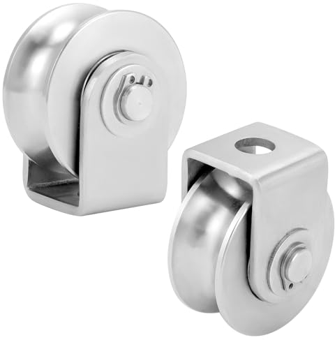 QWORK® 2 Stück 48 mm Umlenkrolle Seilrolle mit Anschweißbock, aus Edelstahl, Tragfähigkeit 250kg, Geeignet für Automatische Tore und Stahlseil bis 10 mm