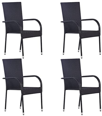 Homgoday Stapelbare Gartenstühle 4 STK. Garten Essstuhl Stapelstuhl Gartensessel Sessel Stuhl Gartenstuhl Stühle Rattanstuhl Rattansessel Balkonstuhl Terrassenstuhl Poly Rattan Schwarz