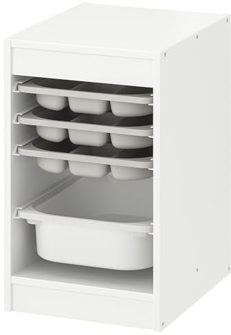 TROFAST Aufbewahrungskombination mit Box/Tabletts, 34x44x56cm, weißgrau/weiß