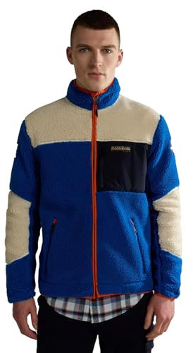 NAPAPIJRI Giacca Pile Yupik Felpa Manica Lunga Uomo Blu/Bianco S
