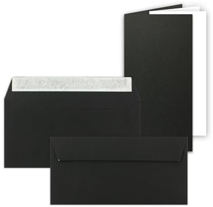 50x Faltkarten SET mit Brief-Umschlägen und Einlege-Blätter - Schwarz - DIN Lang - 10,5 x 21 cm - FarbenFroh by GUSTAV NEUSER