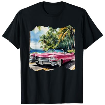 Pink Cadillac Lookin Oldtimer Fahrzeug | Aquarell T-Shirt