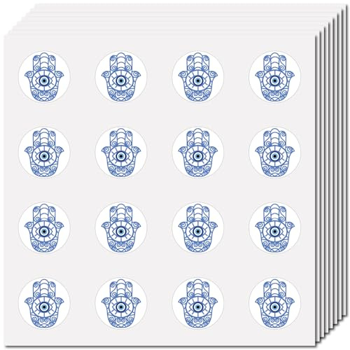 CREATCABIN 128 Stück Hamsa Hand Aufkleber Glücksbringer Aufkleber Vinyl Wasserfest Selbstklebend Klein Rund Massendekor Scrapbook DIY Basteln Für Laptop Wasserflasche Skateboard Gepäck 2.5x2.5cm