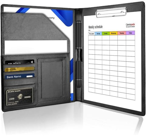 Casenly Klemmbrettmappe A4, PU Kunstleder Konferenzmappe, Schreibmappe Notizblock Dokumentenmappe, Leder Portfolio Ordner Zwischenablage, Business Mappe Organizer für Damen Herren