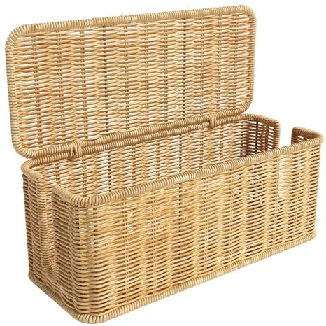 Generisch Rattan-Kabel-Management-Box – Kabelmanagement-System, Kabelbox Organizer für Zuhause und Büro, Beige, ca. 31 x 12,5 x 13 cm