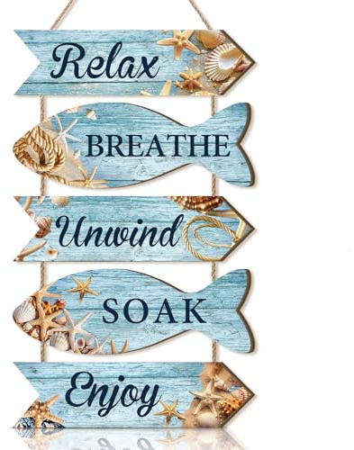 KAIRNE Coastal Beach Shell Relax Breathe Spa Bathroom Wall Sign Plaque