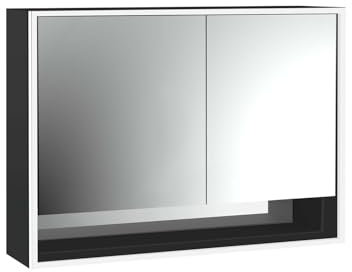 Emco loft Lichtspiegelschrank mit Unterfach, 1000mm, 2 Türen, Aufputzmodell, schwarz/Spiegel, 9798135, Ausführung: breite Tür Links