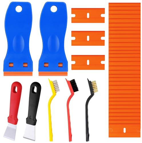 Plastic Scraper, 2PCS Plastic Scraper with 100 Plastic Blades, Plastic Razor Scraper Multipurpose Plastic Scraper Non-Scratch Scraper Tool Kits for Cleaning Labels and Decals