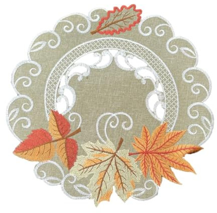 Tischläufer Tischdecke Mitteldecke Deckchen Leinen-Optik Herbst Blätter Grün (ca. 30 cm rund)