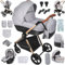 NADDLILY Kinderwagen 4 in 1, Buggy mit Umkehrbarem Zwei-Wege-Schub, Kombikinderwagen mit Faltbarem Tragbarem One-Click-Design, Kinderwagen 4 in 1 Komplettset mit Zubehör (H2 Light Grey)