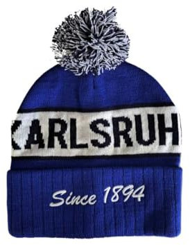 Wallitschek Karlsruhe - Since 1894 Strickmütze mit Krempe und Bommel, Wintermütze, Beanie, Fanmütze, Fussball, 1894
