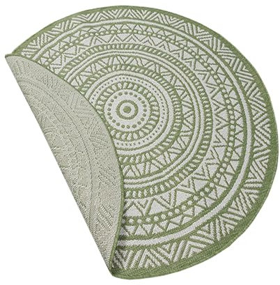 Teppich-Traum Outdoorteppich Indoorteppich Terrassen Teppich Balkonteppich Innenbereich mit elegantem Ethnomuster in Grün & Weiss, 120 cm Rund