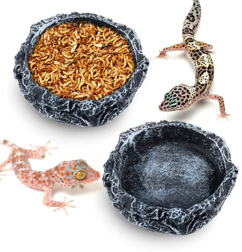 Lot de 2 gamelles d'eau et de nourriture pour reptiles, pour tortue, lézard, dragon, grenouille, léopard, gecko, serpent, caméléon