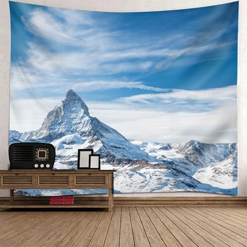 Calefee Wandbehang 210 x 140, Wandteppich Dekoration aus Polyester, Tapisserie Winter Naturszene Schneeberg