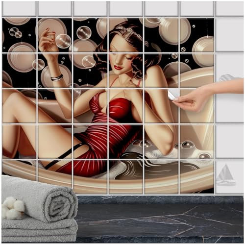 FoLIESEN Fliesenaufkleber - Deko-Bild für Bad, Küche, Badezimmer - Dekoration Fliesen-Bild selbstklebend - Glamour im Bad, Fliese - Bild (BxH):15x20 cm - 90x60 cm / 18-tlg.