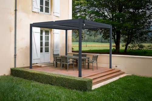 Cazeboo Pergola bioclimatique autoportante 3x3m Piana, Pergola en Aluminium L.297 x P.298 x H.218cm, Gris, Lames orientables