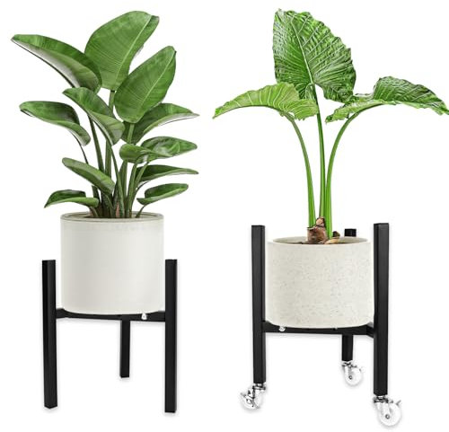 Support Plantes Fleurs Intérieur Extérieur – Support de Fleurs avec rRoulettes Réglable en Métal Noir, Style Moderne, pour Pots de 23 à 32 cm, Déco Jardin Maison Balcon