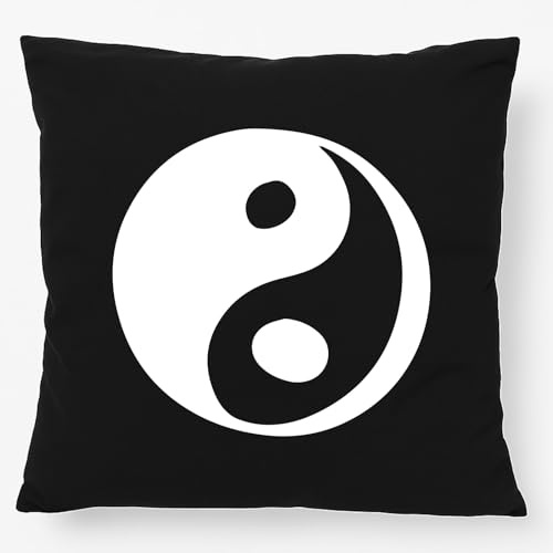 Huuraa Kissen Yin und Yang Taoismus Geschenk | 40x40cm mit Füllung Black Baumwolle Dekokissen Geschenkidee Schwarzes Sofakissen dekoratives Zierkissen
