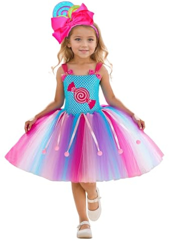 MaNMaNing Deguisement Fille Robe Tutu Arc en Ciel Bonbon Style Cour Élégant Tulle Bouffant Danse Spectacle Fête Quotidien Confortable Tissu Brillant Deguisement Princesse Fille