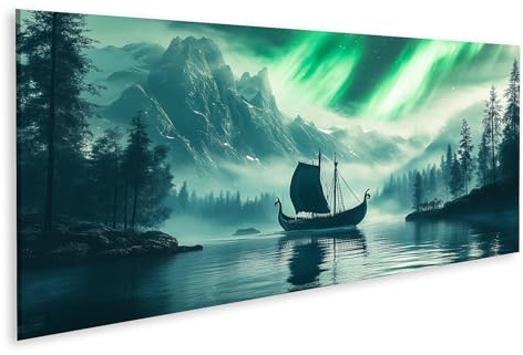 islandburner Bild auf Leinwand Nordlichter Über Einem Wikinger Schiff Bilder Wandbilder Poster