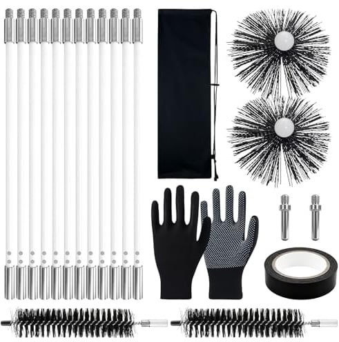 22PCS Schornsteinfeger Bürste, Kaminbesen Stange Set, Ofenrohrbürste 150mm und 40mm, Kaminbürste Nylon, Kaminrohr Reinigungsbürste mit 12 Flexible Stangen 410mm, für Kamin, Rohre, Trockner