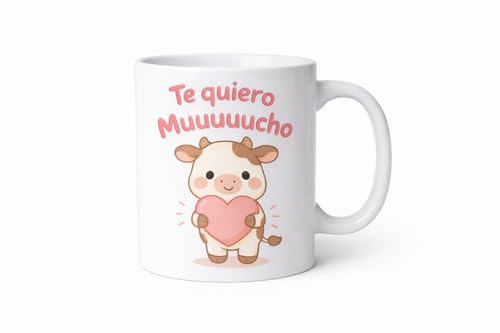 Taza de Cerámica con Frase Divertida y Diseño Kawaii – 325 ml – Regalo Original para Pareja, Amigos o Familia – Ideal para Café o Té (Vaca – Te quiero muuucho)