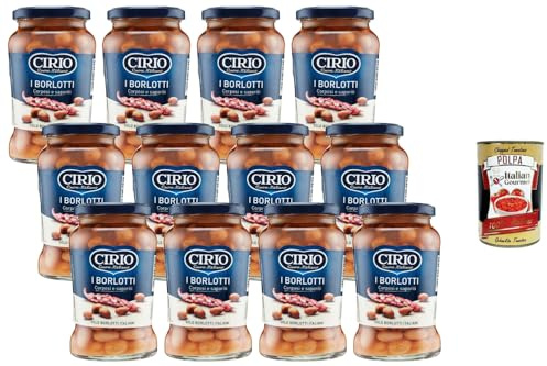 Italian Gourmet 12x Italian Gourmet Fagioli Borlotti italienische Bohnen im | 240g Abtropfgewicht, solo italiani, für Suppen, Salate, Pasta und, Gesamtnettogewicht 4,44 kg + Kostenlos Polpa 400g