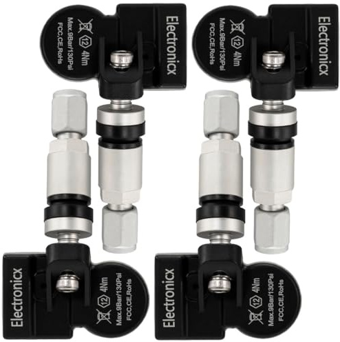 Electronicx 4X RDKS Sensor kompatibel mit BMW 1er F20 F21 2014-2019 vorprogrammiert 433MHz TPMS Reifendrucksensor Metallventil Silber 4er Set Ersatz für Alufelgen und Stahlfelgen