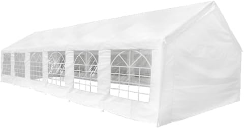 Gazebo per feste, bianco, 12 x 6 m, in polietilene, impermeabile, 12 x 6 m, con telaio in acciaio, resistente ai raggi UV, con telone per tenda, quattro pareti laterali, due finestre da 6