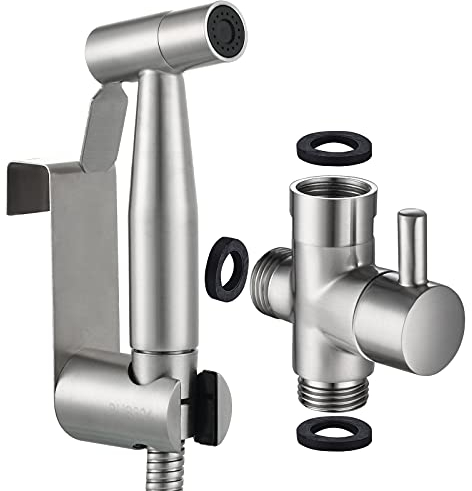 CIENCIA Bidet Handbrause Set Edelstahl Toiletten Dusche mit Schlauch und G1/2 Ventil für Badezimmer Hygiene, Gebürstetes Nickel, WS024F