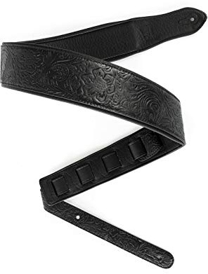 Fame Garment Leder Gitarrengurt, Floral Black Design, 1350mm Länge, 65mm Breite, für Gitarre und Bass, Custom-Grafik